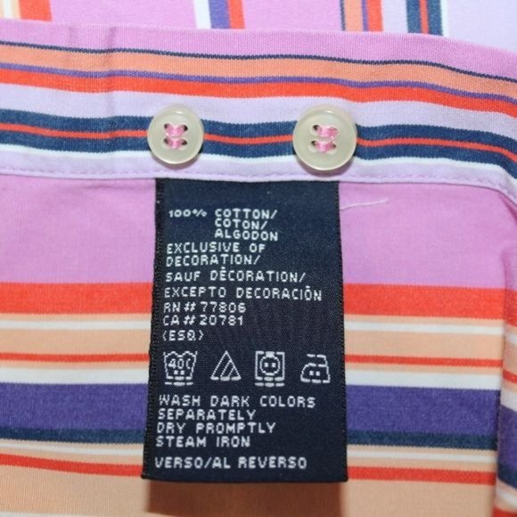Tommy Hilfiger Large 80's 2 Ply Fabric Multi Color Striped Clubwear Dress Shirt - Picture 8 of 8